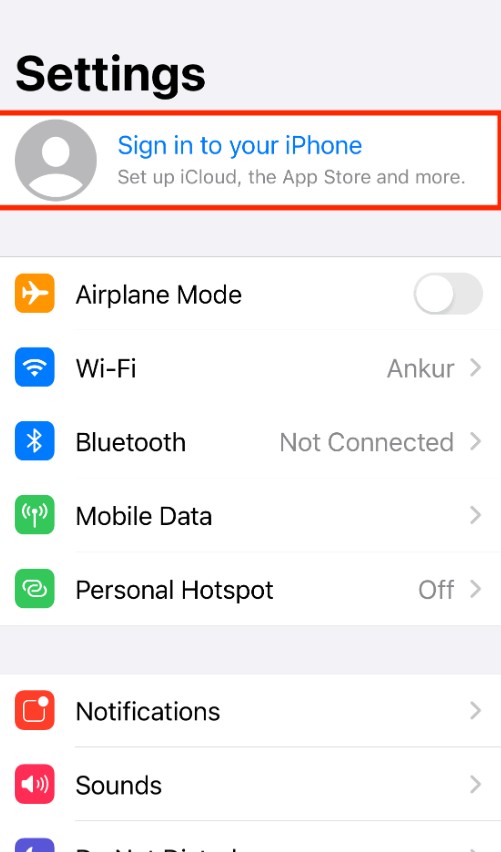 sign in iphone from settings to restore missing contacts iphone