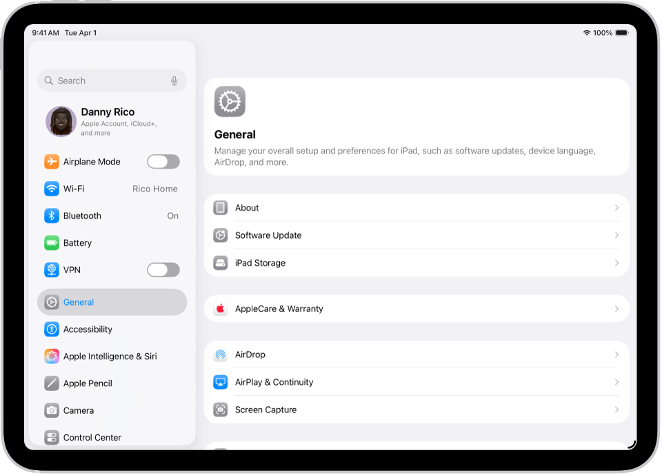 Settings About section showing iPad model