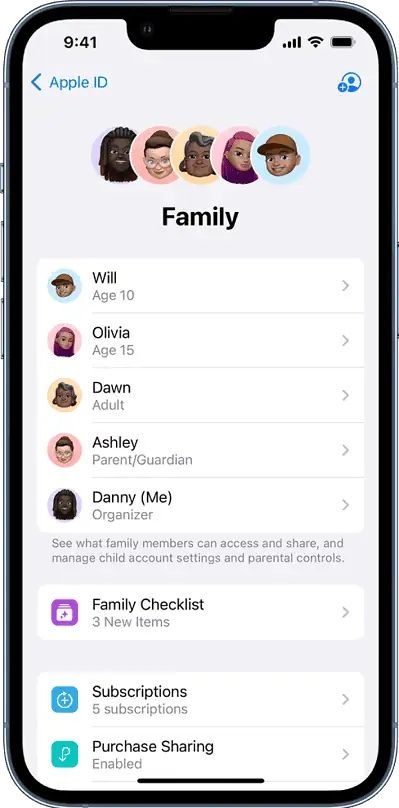 Family sharing Apple environment - parental control