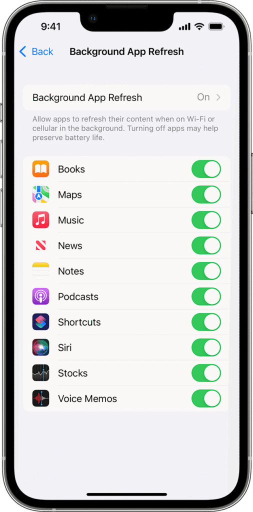Background App Refresh settings screen