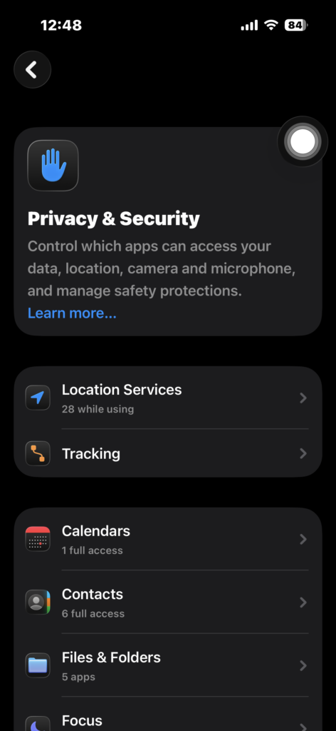 Accessing Location Services in Privacy settings