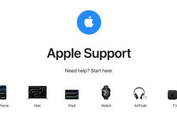 Apple Support homepage showing device categories.