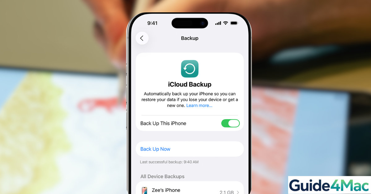 Screenshot of iOS 18 settings menu showing the 'Back Up Now' button for iCloud backup.