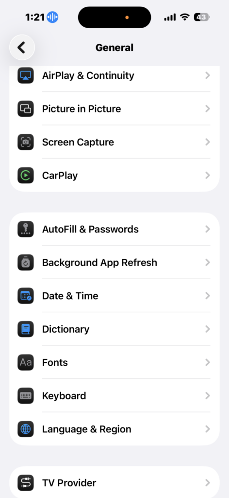 Background App Refresh menu open