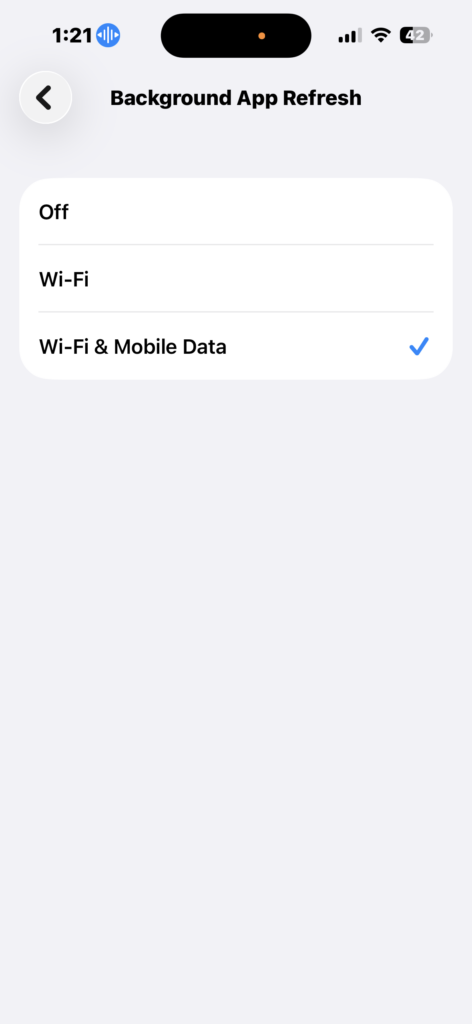 Background App Refresh turned on
