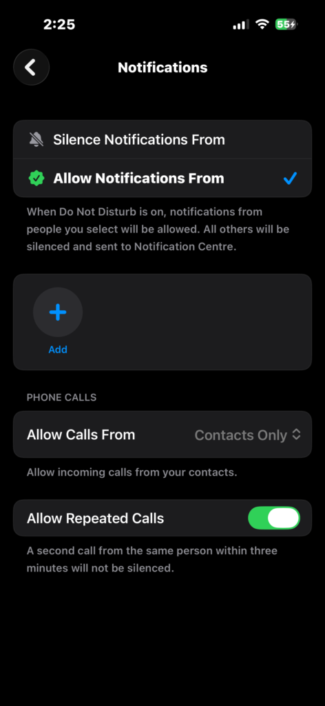 Select Do Not Disturb in Focus
