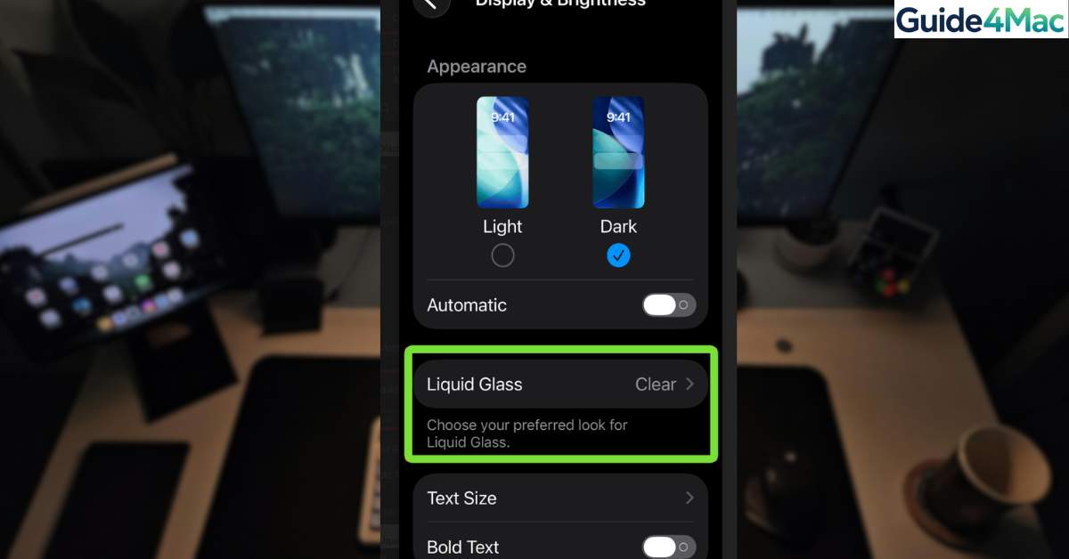 Switching Liquid Glass style to Tinted in Display and Brightness