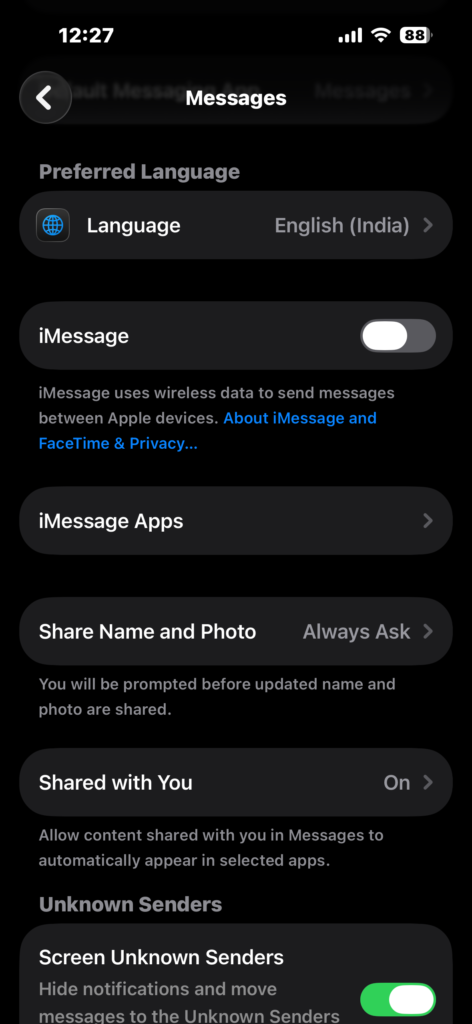 Disabling iMessages on iPhone.