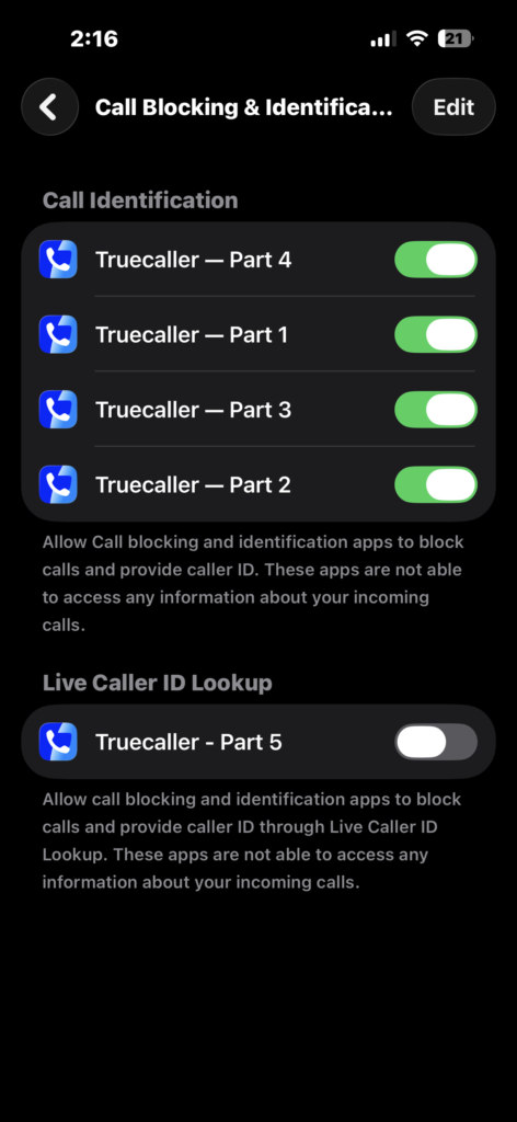 Enable call filtering apps in Call Blocking & Identification