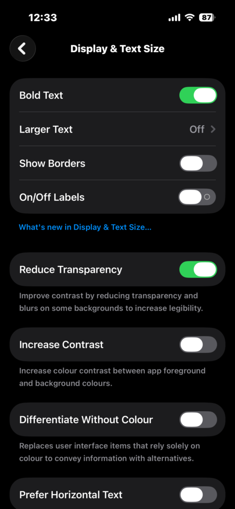 Enabling Reduce Transparency on iPhone