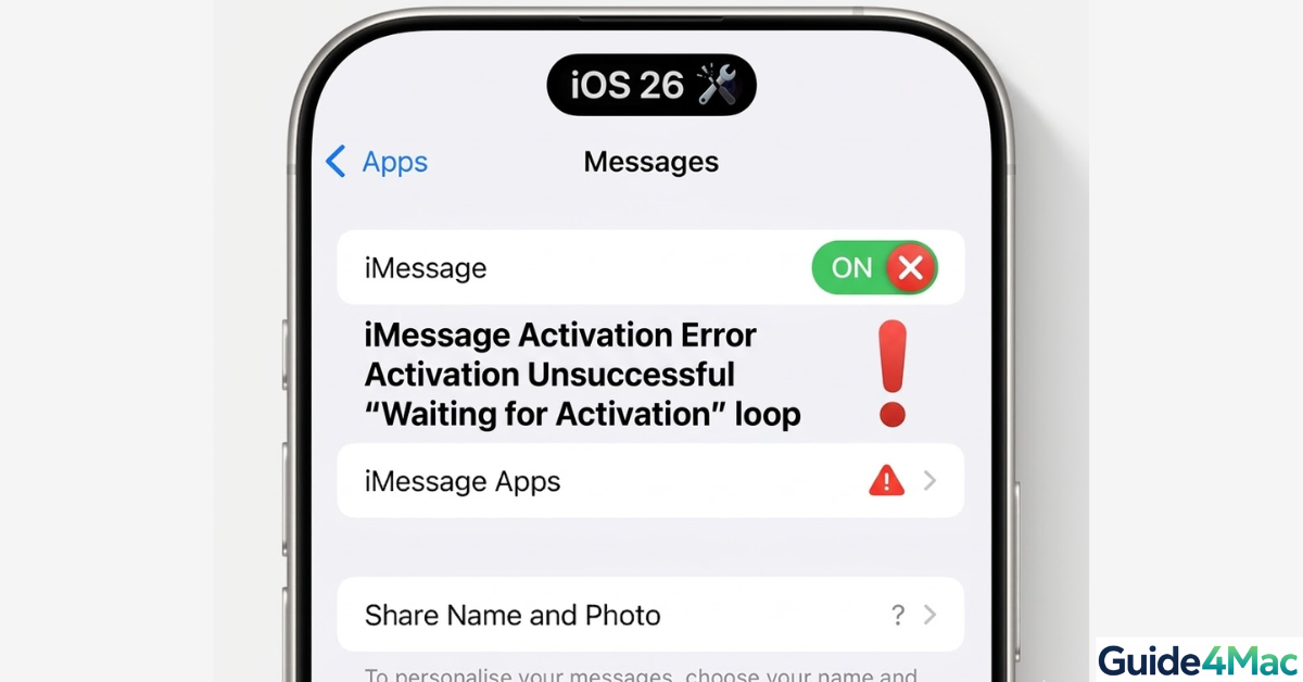 Comparison graphic of a functional iMessage state versus a 'Waiting for Activation' loop.