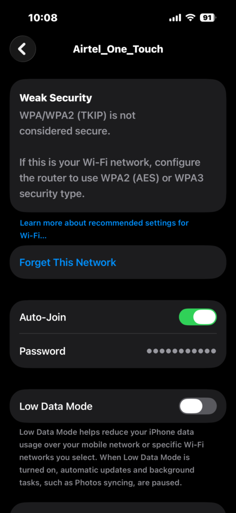 Forgetting Wi-Fi Network on iPhone