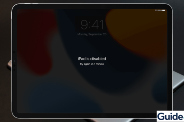 An iPad Pro screen displaying the "iPad is disabled" message next to a laptop showing the recovery mode restore screen.