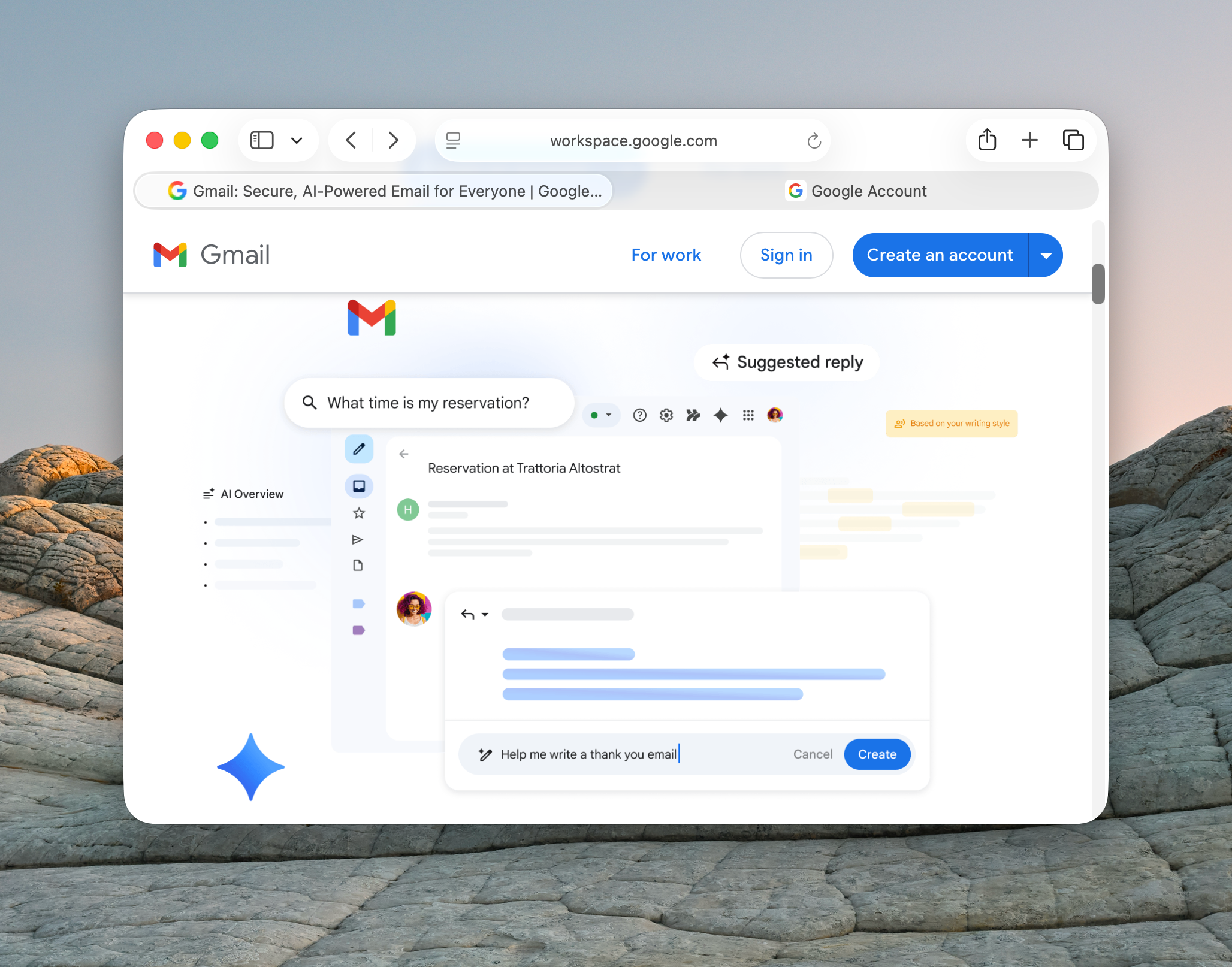 Gmail homepage open in Safari on Mac