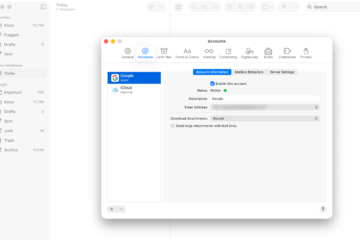 Mac Mail Accounts settings with Gmail IMAP enabled