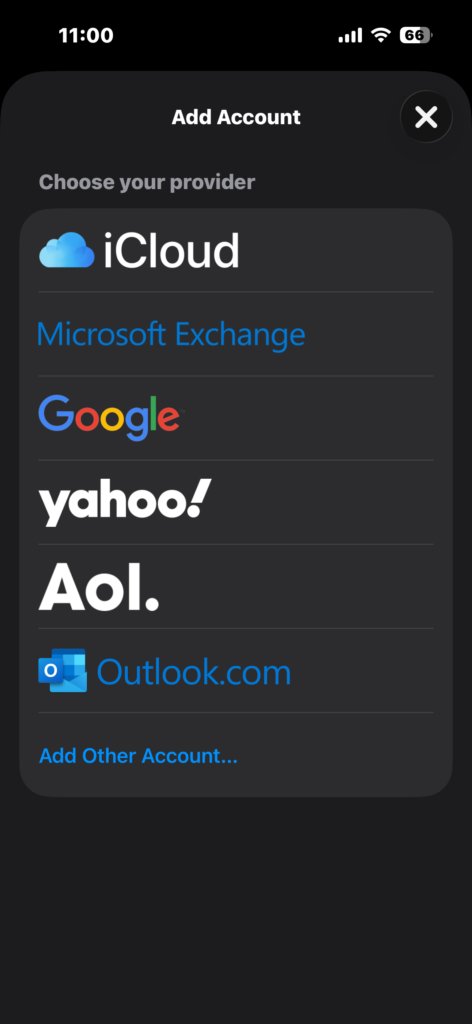 Mail account provider list