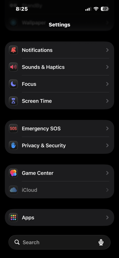 Open Apps in iPhone Settings