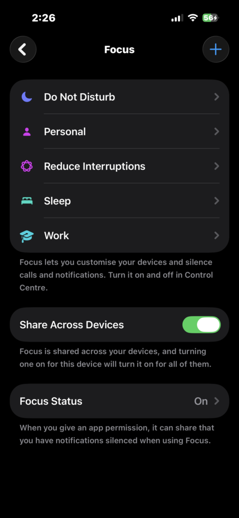 Open Focus in iPhone Settings