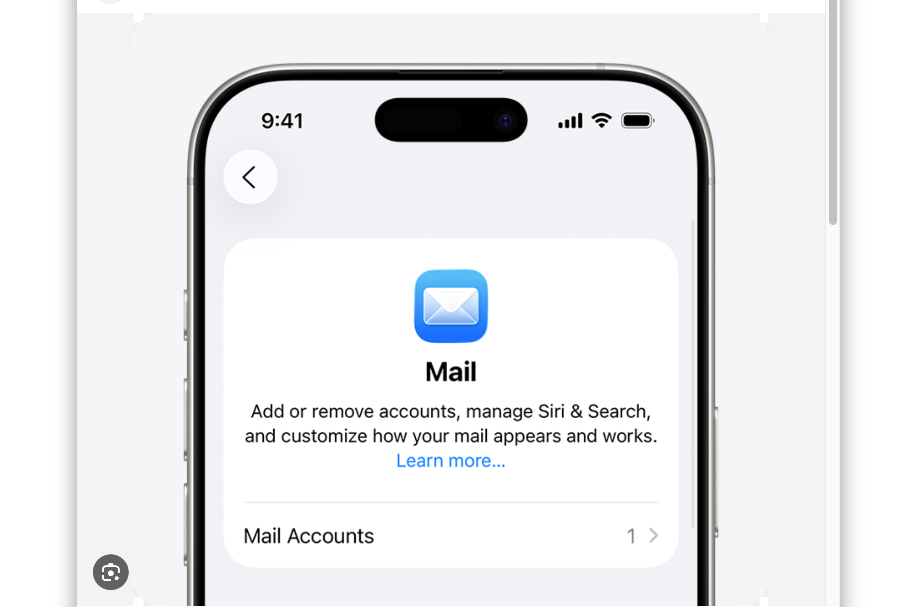 Open Mail Accounts in iPhone Settings