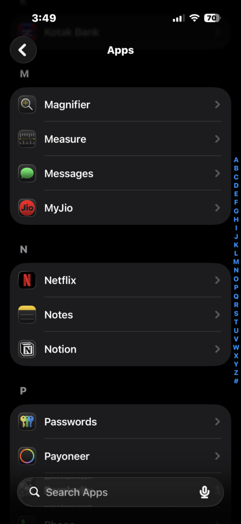 Open the Messages settings from the Apps list in Settings.