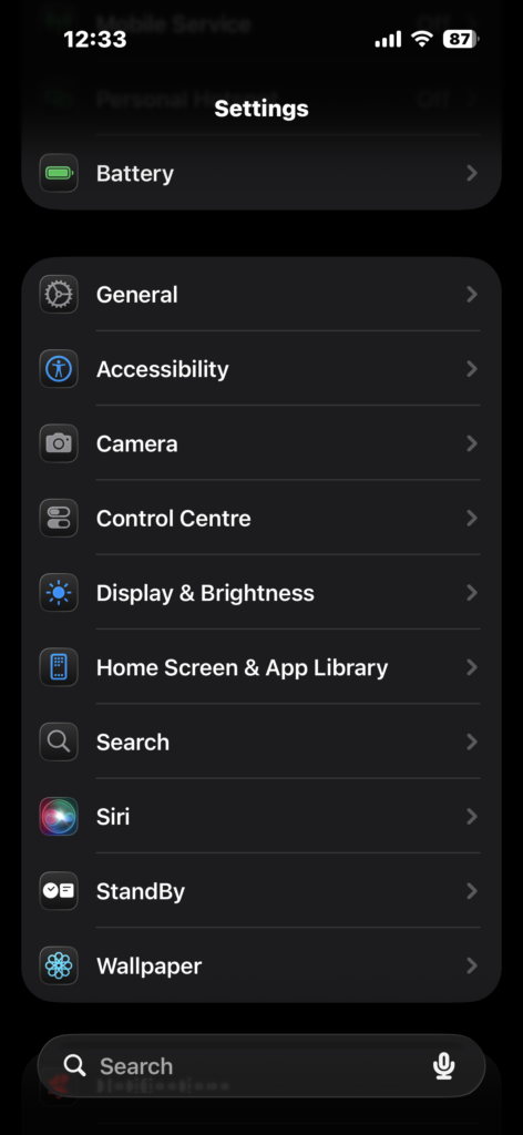 Opening Accessibility from iPhone Settings