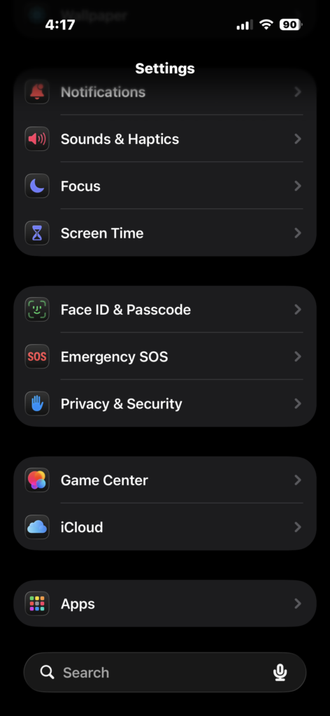 Opening Apps section in iPhone Settings.