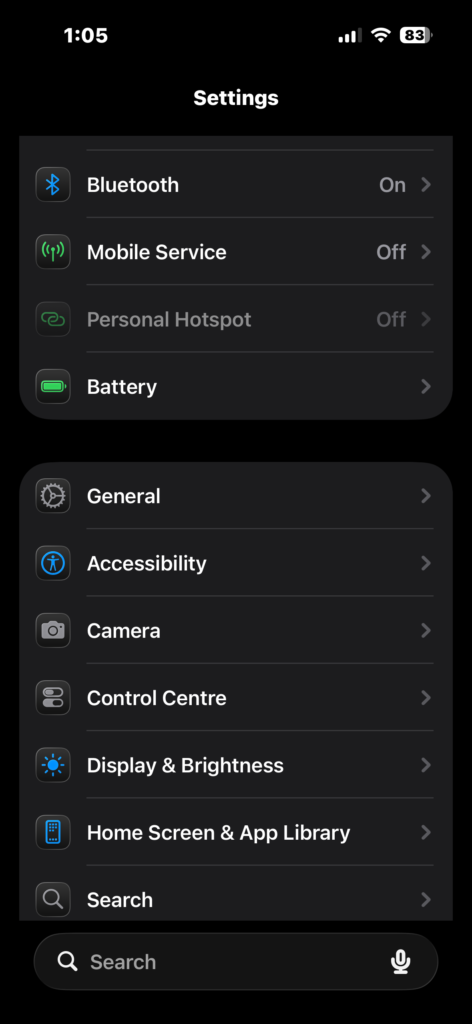 Opening Battery settings from iPhone Settings
