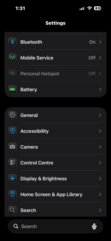 iPhone Bluetooth device list showing no AirPods detected