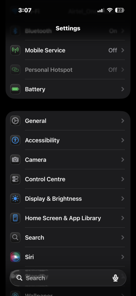 Opening General settings in the iPhone Settings app.