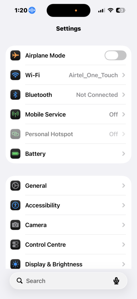 Opening General settings on iPhone