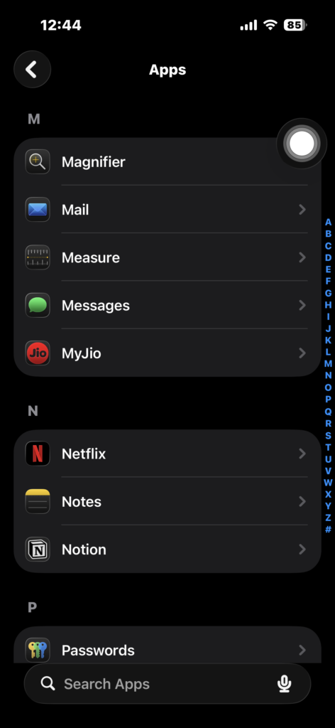 Opening Mail app settings from iPhone Apps list