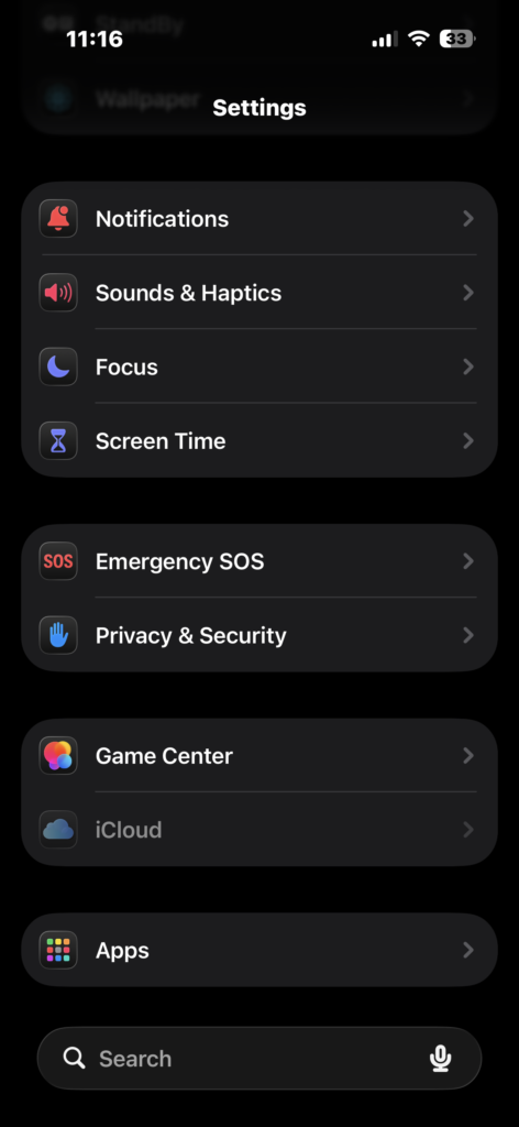 Opening Privacy & Security in iPhone Settings.