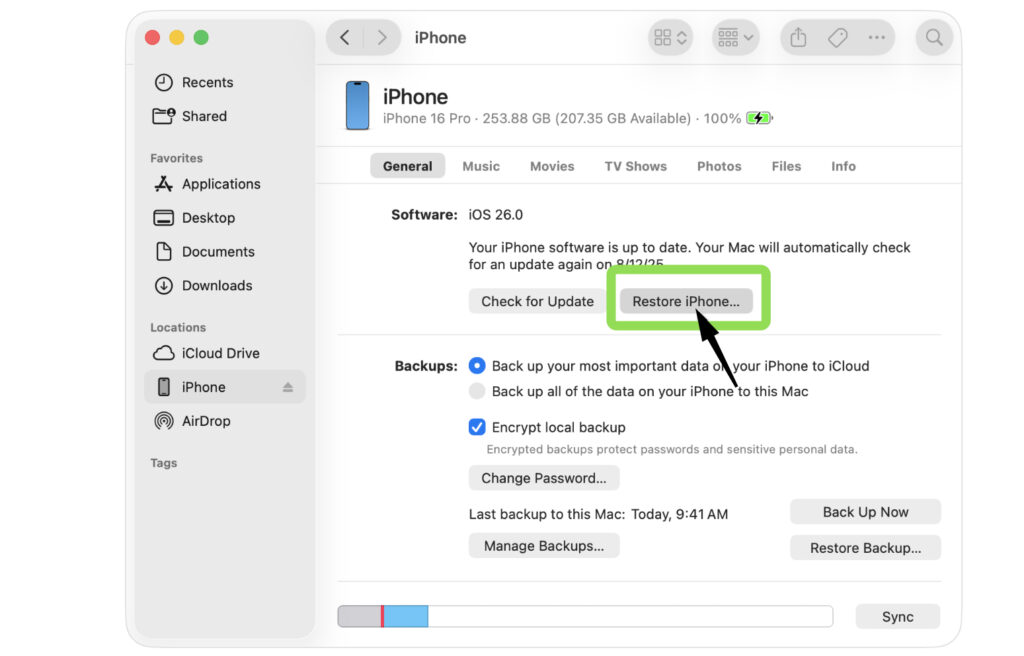 Finder restore screen