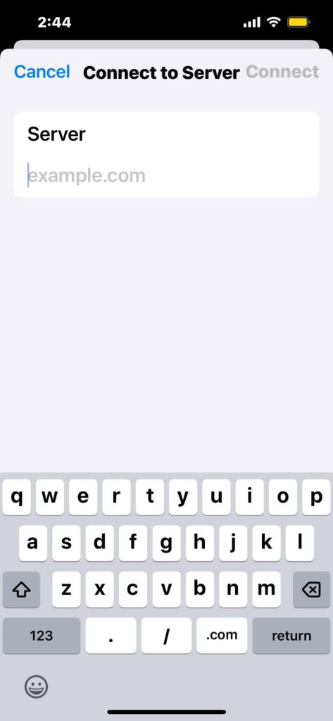 SMB server’s address—for example: smb://[IP Address or Server Name]