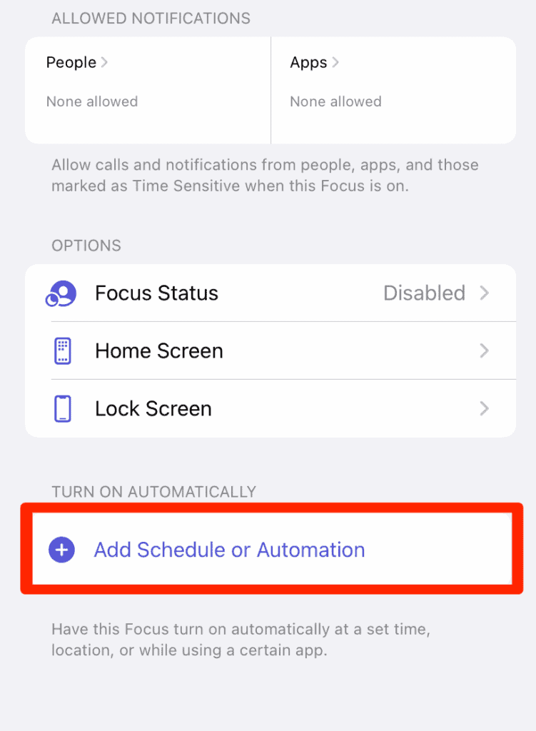 Do Not Disturb schedule settings