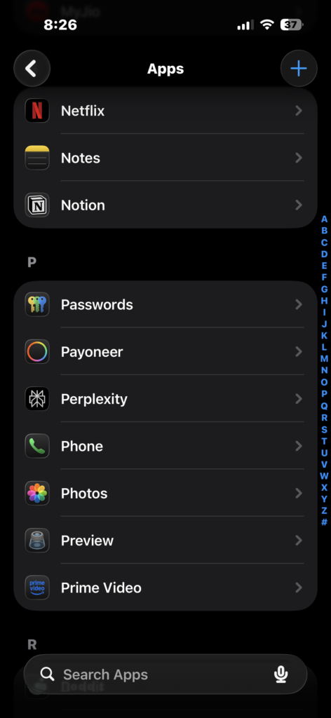 Scroll to find Phone in iPhone Apps settings