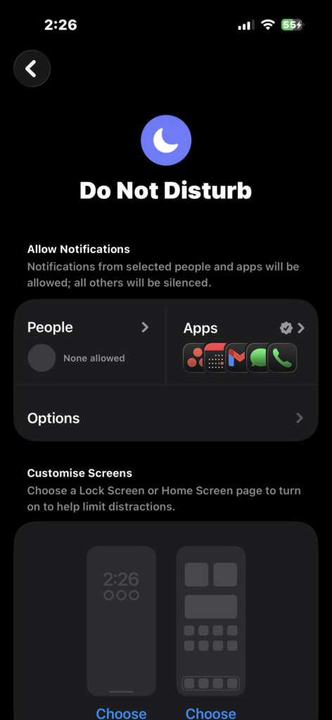 Select Do Not Disturb in Focus