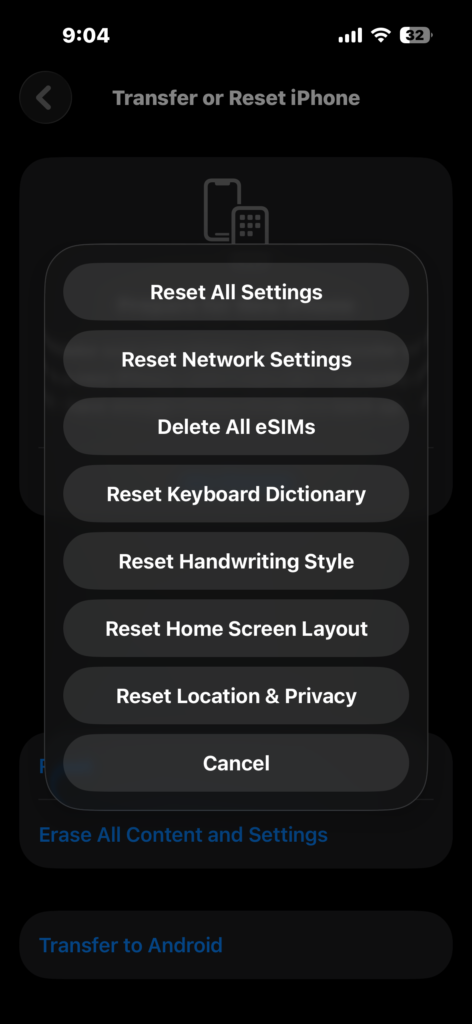 Select Reset Network Settings from the reset menu.