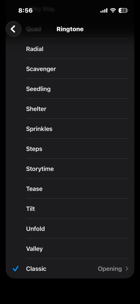 Select a ringtone from the list on iPhone