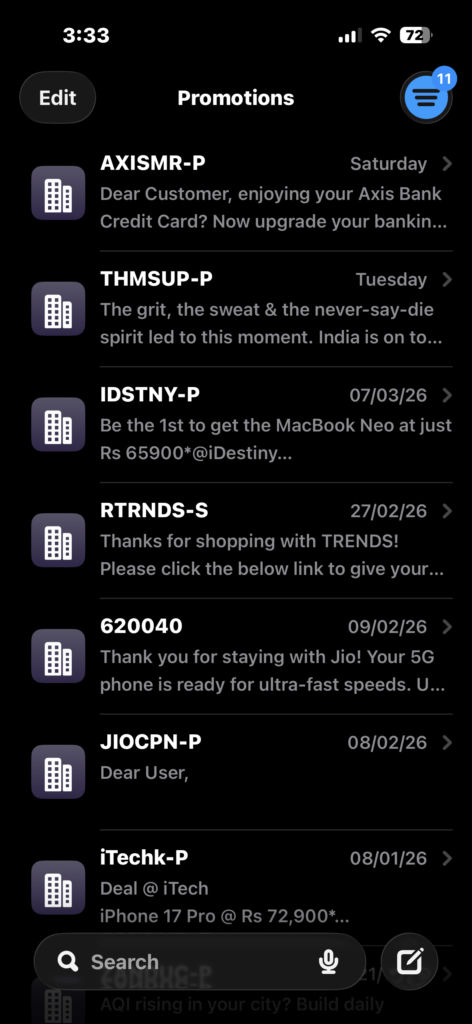 Tap Edit in the Messages app conversation list.