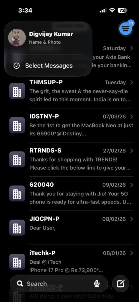 Tap Select Messages from the Messages app menu.