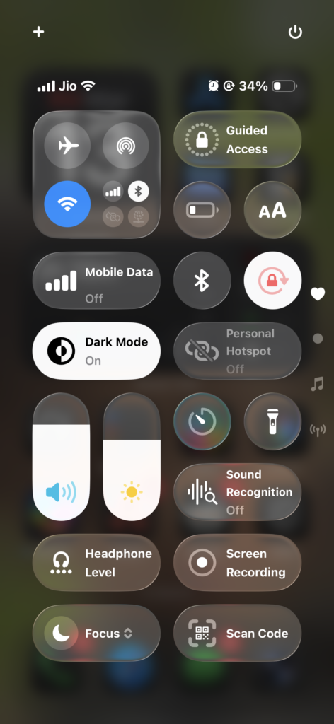 Tap the power icon in iPhone Control Center.