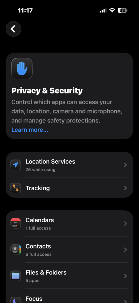 Tapping Location Services in Privacy & Security.