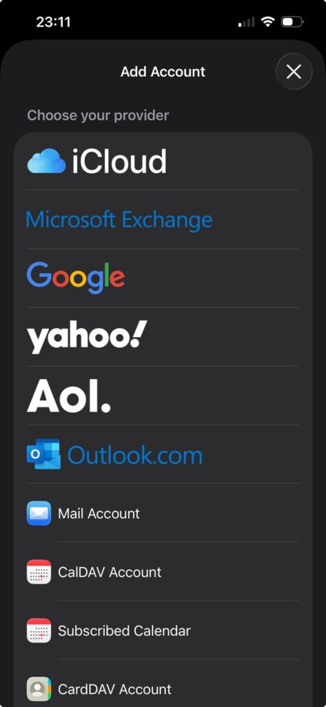 choose email account provides select mail account