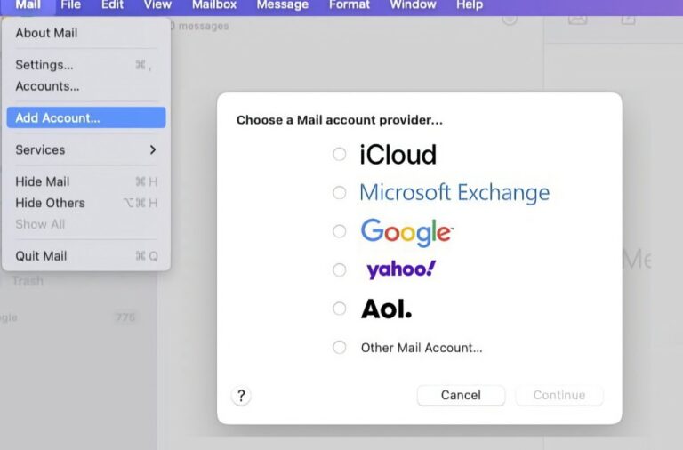 choose email account provider mac macbook mail app