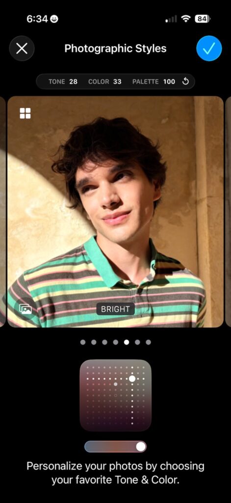 iphone 17 phototgrafic styles setting on the screen