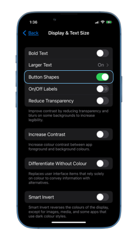 iOS Accessibility Button Shapes setting
