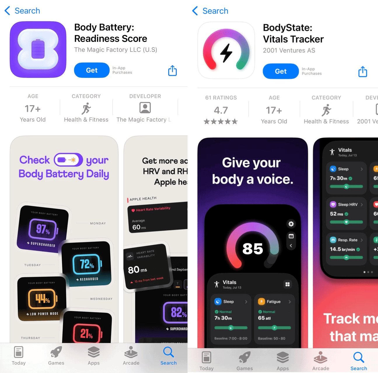 Download body battery apps from the Apple Store