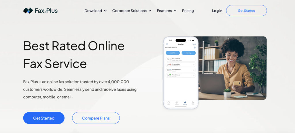 Fax.plus seamlessly send and receive faxes using computer, mobile, or email.