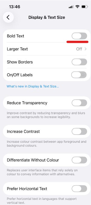 enable bold text iphone font looks differently